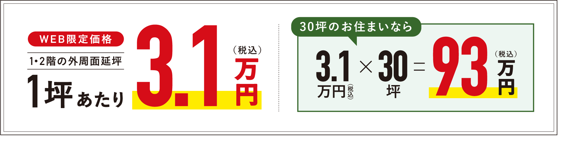 1・2階の外周面延坪1坪あたり2.8万円(税込)
