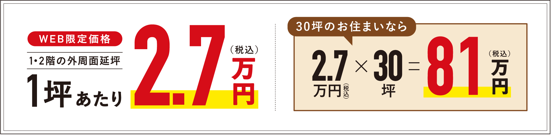 1・2階の外周面延坪1坪あたり2.4万円(税込)